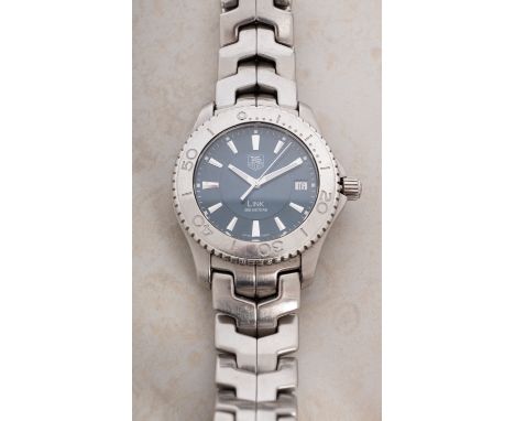 TAG Heuer a gentleman's stainless-steel wristwatch blue dial signed Tag Heuer, Link, 200 Metres,  with raised baton numerals 