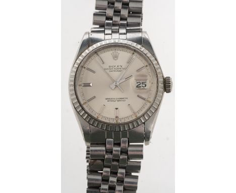 Rolex Oyster Datejust stainless-steel gentleman's wristwatch the silvered dial having raised baton numerals, baton hands, a s