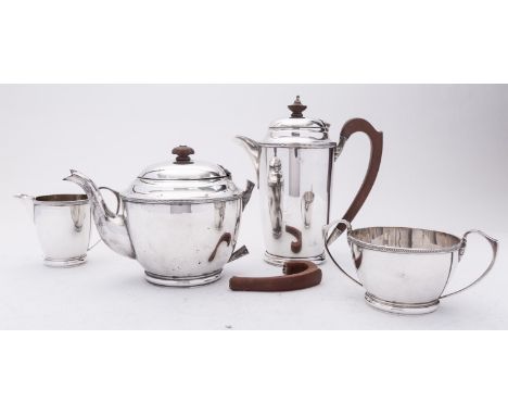 A George V silver four piece tea and coffee service by Deakin & Francis Ltd, Birmingham 1937, comprising of a tea pot, coffee