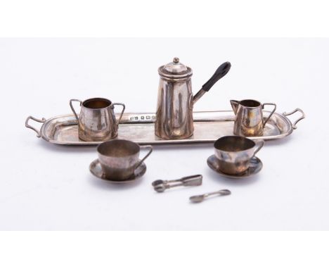 An Edward VII silver miniature doll's house coffee service and tray by Levi &amp; Salaman, Birmingham 1905, comprising; a cof