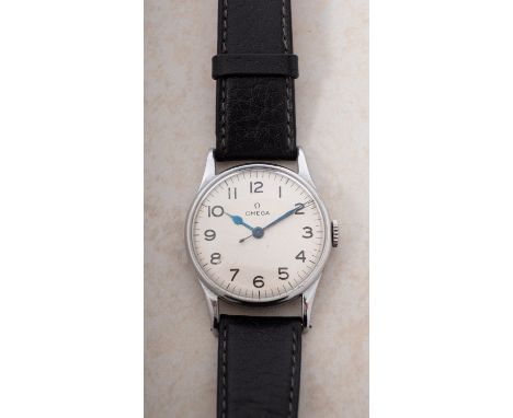 Omega a 1940s RAF pilot's wristwatch the cream dial having Arabic numerals, blued-steel spade hands, a sweep seconds hand and