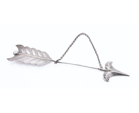 An early 20th century Danish silver cloak or hat pin in the form of an arrow by M.E.H Denmark 1911-1914, stamped .930S, 15cm 