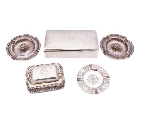 A mixed group of silver including; a pair of Celtic design ashtrays by Reid &amp; Sons Ltd, Birmingham 1938, of circular form