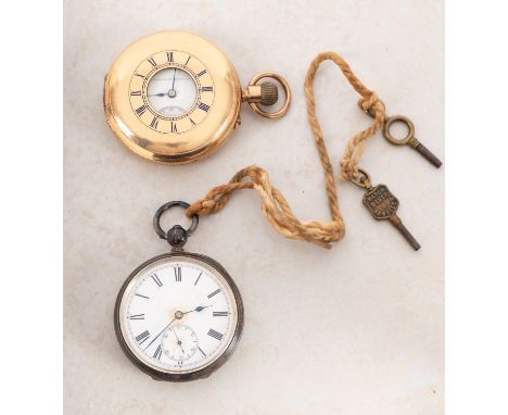 The Lancashire Watch Company, a gold filled half-hunter pocket watch and further silver pocket watch the white enamel dial ha