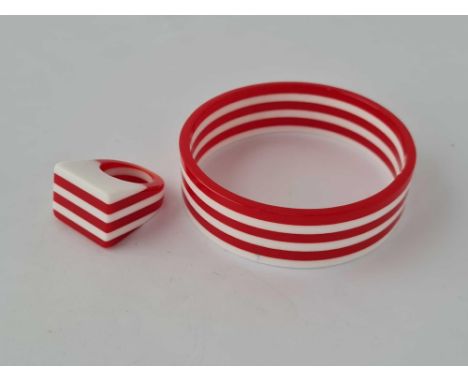 1960’s/70’s celluloid  retro red &amp; white bangle and ring (Carnaby St ?)