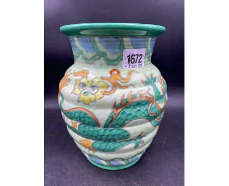 A Charlotte Rhead vase decorated with a fantasy Dragon, 8" high