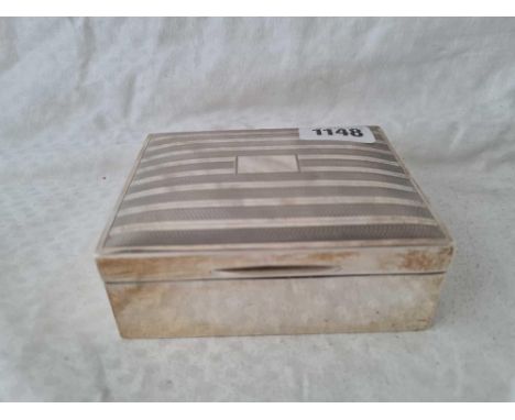 A cigarette box plain oblong with engine turned cover, ceader lined interior, 4.25” wide, Birmingham 1930