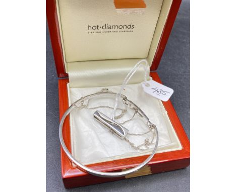 Hot diamond – silver bangle &amp; necklace with small diamond 13.2g inc