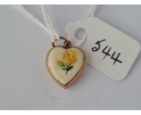 A pretty enamel heart pendant or charm, 9ct