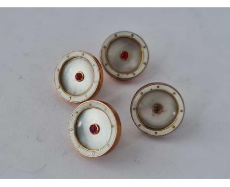 Four 9ct enamel and MOP buttons