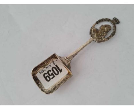 A Dutch caddy spoon with a portrait of gent, 4.5” long