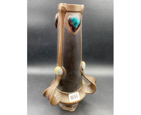 A Bretby Art Nouveau vase, 13" high with enamel jewels
