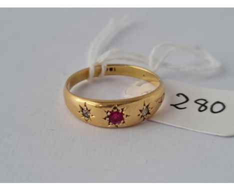 Victorian ruby and diamond 18ct gold ring size L 3.1g