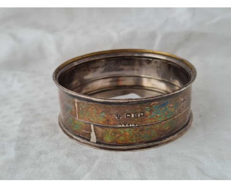 Bottle coaster with silver base 3 inch diam. London 1918 By C &amp; R 84gms