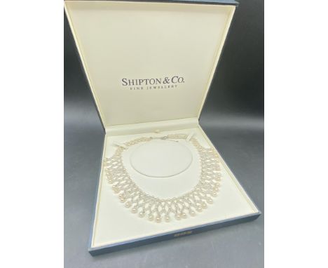 Shipton &amp; Co silver &amp; pearl fancy collar necklace 18.5cm – boxed