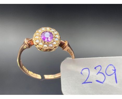 Early and amethyst and pearl ring with broken shank. 9ct Chester