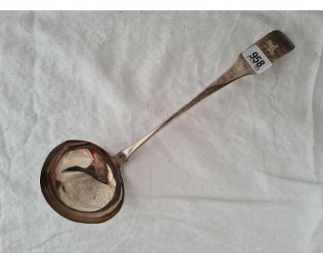 A George III large soup ladle crested fiddle pattern, Dublin 1803, 199g