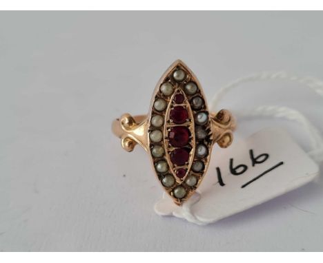 Victorian ruby &amp; pearl rose gold ring size P 2.7g