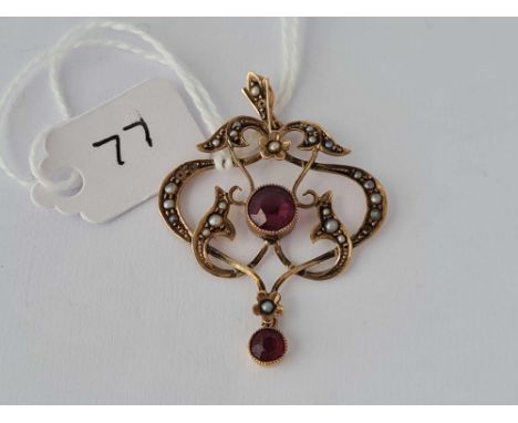 Victorian garnet and pearl 9ct pendant 2.3g