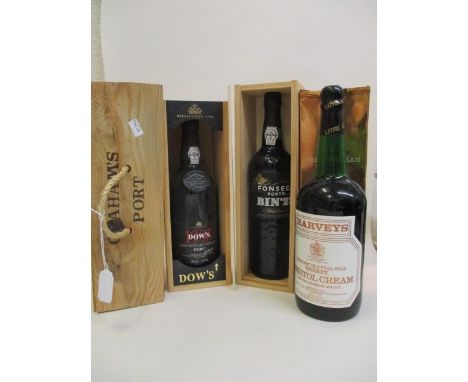 Three bottles of port to include Grahams 1978 late vintage, Dow and Fonseca and one bottle of Harveys Bristol Cream 
