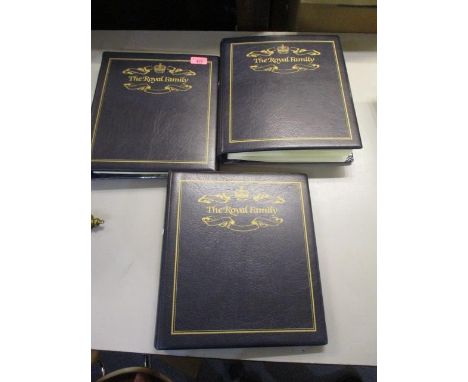 Royal Family three volumes in ring binders of modern world stamp sets, first day covers and covers containing coins, some sol