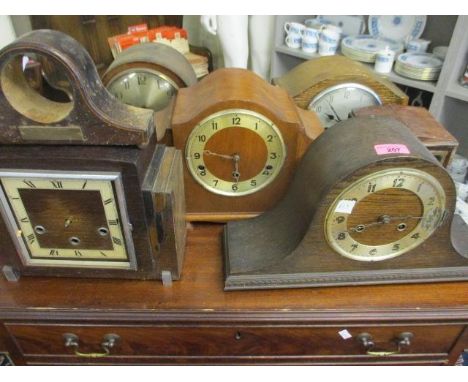 Early to mid 20th century mantle clocks A/F and clock cases together with a small longcase clock oak case and mixed exterior 