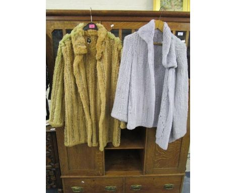 A Pollack Furs woven rabbit fur lilac/grey jacket and an SPI woven rabbit brown jacket, size medium 