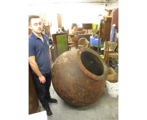An antique very large terracotta olive pot/garden planter, approx 45" x 48" 