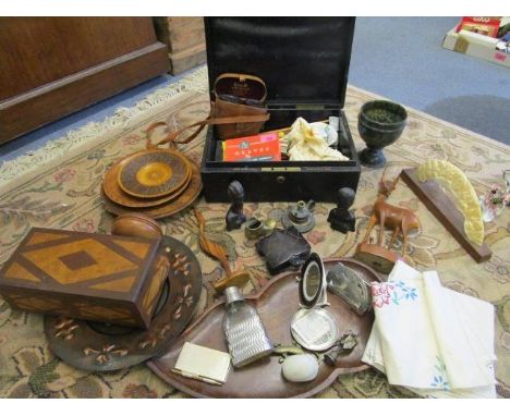 A mixed lot to include a Victorian leather clad Austin Manufactures box containing various artist materials, a selection of w