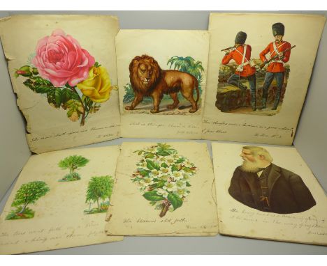 Two part albums of 19th Century Chromo-lithograph scraps, each pasted in, with Biblical sayings under each image, approximate