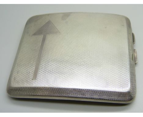 A silver cigarette case, engine turned case, 136g 