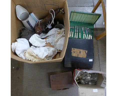 Assorted items including a typewriter, a carved lamp marked Ceylon, etc. **PLEASE NOTE THIS LOT IS NOT ELIGIBLE FOR POSTING A