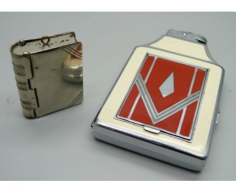 An Art Deco Ronson lighter/cigarette case and vesta combination and a plated vesta case 