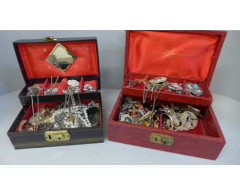 Two boxes of costume jewellery 