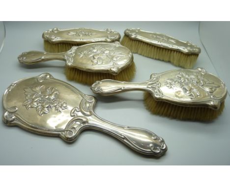 A silver Art Nouveau brush and mirror set, Birmingham 1907 