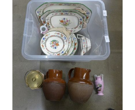 A collection of Copeland Spode Chinese Rose dinner wares, two stoneware jugs, etc. **PLEASE NOTE THIS LOT IS NOT ELIGIBLE FOR