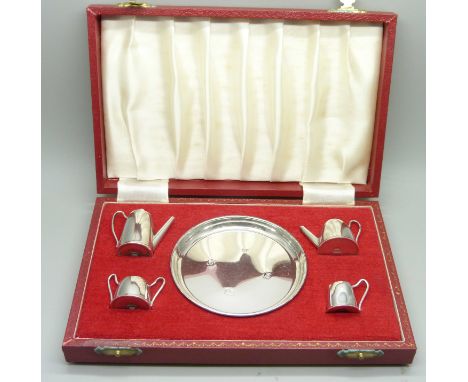 A miniature silver tea service, Birmingham 1976, 70g, tray 84mm 