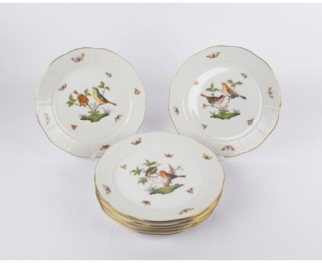 7 Speiseteller, Herend, Dekor Rothschild, Goldrand, ø 25.5 cm