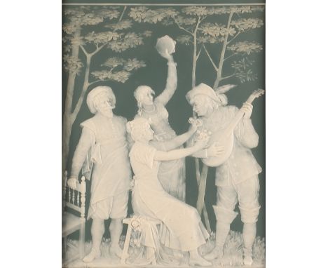 Paar Phanolith-Platten, "Liebeswerben", Villeroy &amp;amp; Boch, Mettlach, um 1900, Darstellungen in altdeutscher Tracht, je 