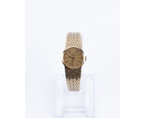 Omega de Ville, Schweiz, 1960er/1970er Jahre, Damenarmbanduhr, Gehäuse 14kt Gelbgold, goldenes Zifferblatt mit Strichindizes,