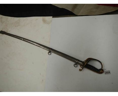 An early sword with brass hilt and steel scabbard. COLLECT ONLY.