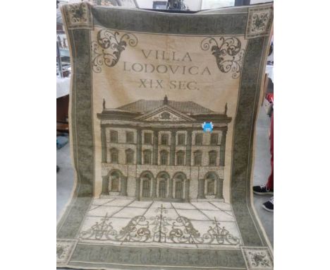 A large tapestry featuring a Roman Villa, 210 cm x 165 cm.