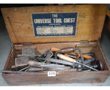 A vintage Universe tool chest with tools.