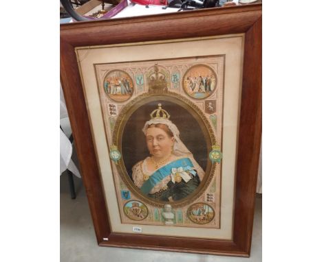 An oak framed and glazed portrait of Queen Victoria, COLLECT ONLY. Glass A/F