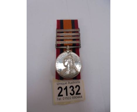 A Victorian South Africa medal with bars for 369 Pte E J Pearce, Imperial Light Infantry.