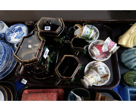 A Victorian black glazed pottery teaset and six continental coffee cups and saucers Condition Report: Available upon request