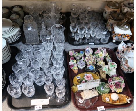 Assorted crystal glass ware including decanters, tumblers etc and ceramic decorative bouquets etc Condition Report: Available