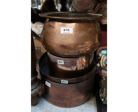 Two copper pans, a frying pan and a pot Condition Report: Available upon request