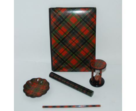 Five items of Tartanware including blotter, egg timer, needle case etc Condition Report: Available upon request