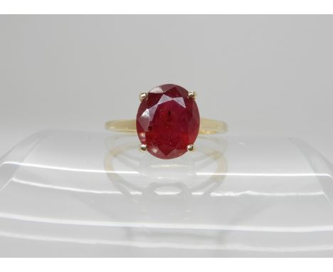 A 9ct gold ruby set ring, size L1/2, weight 2gms Condition Report: Ruby opaque and heavily treated. 